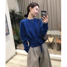 优雅气质‘慵懒收腰时尚气质针织衫上衣显瘦高级设计感毛衣