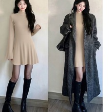 批发韩国黑色针织连衣裙女秋冬季短款内搭打底伯克利裙子厚黑穿搭冬装