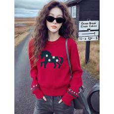 韩系手工花花小马圆领简约百搭秋冬新款针织衫慵懒风高级感套头