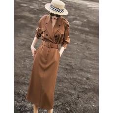 批发高级感2025秋冬季新款气质通勤西装裙收腰系带风衣式<b class='q'>连衣裙</b>