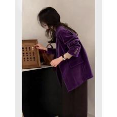 批发紫色灯芯绒西装外套女2025新款<b class='q'>冬</b>高级感大女主气场高知上衣