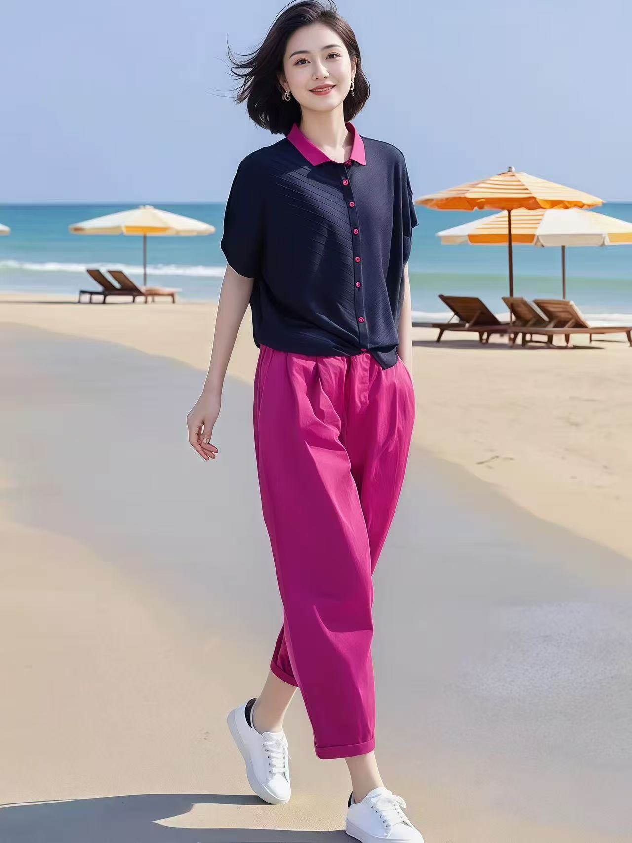 패션 외국 가스 다용도 니트 스웨터 소근 허리 캐주얼 바지 세트 봄