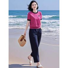 批发凉爽遮肉针织衫宽松舒适休闲<b class='q'>裤</b>套<b class='q'>装</b>