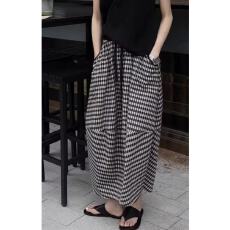 批发复古格子<b class='q'>花苞</b>半身<b class='q'>裙</b>女夏季薄款大码高腰遮胯显瘦垂坠感a字长<b class='q'>裙</b>子