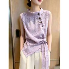 批发2026年夏季新品法式紫色上衣女休闲日常显瘦显瘦百搭<b class='q'>蕾丝</b>常规短袖