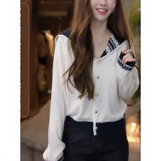 批发2025秋冬新品时尚气质高级感海军领镂空针织衫宽松洋气长袖上衣女