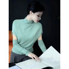批发韩系精致绝美薄荷绿半高领长袖针织<b class='q'>打底衫</b>女冬季新款洋气减龄上衣