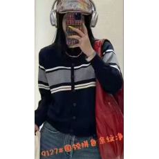 批发2025秋冬新款韩系女慵懒时尚遮肉显瘦条纹圆领羊毛<b class='q'>针织</b><b class='q'>开衫</b>上衣