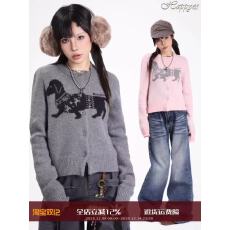 批发happyes“腊肠物语”圆领<b class='q'>开衫</b>毛衣外套女慵懒风短款<b class='q'>针织</b>外套秋季
