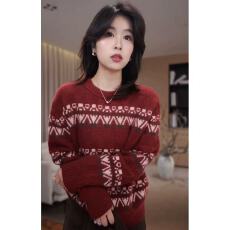 批发老琴私服松针落绒绵羊毛费尔岛针织<b class='q'>衫</b>打底套头毛衣女冬季7060