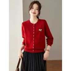 批发小香风针织开衫女<b class='q'>短款</b>2025新款时尚洋气毛衣外套宽松显瘦圆领上衣