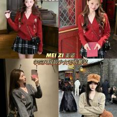 学院风减龄少女针织毛衣针织开衫