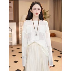 批发<b class='q'>棋盘</b><b class='q'>格</b>防晒罩衫女宽松韩版慵懒风独特漂亮t恤女长袖上衣女夏薄款