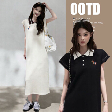 批发夏新款小众设计感宽松休闲显瘦遮肉<b class='q'>中长款</b>polo连衣裙短袖T恤裙女