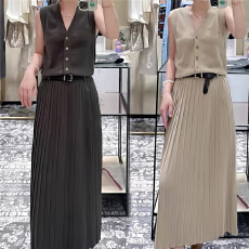 批发当天发欧2026商场同款1SY308245F<b class='q'>秋</b>季新品纯色腰带针织连衣裙