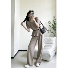 批发夏季新款高级感慵懒风针织显瘦收腰短袖上衣高腰半身裙气质套装女