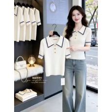 批发韩系休闲polo领针织短袖T恤女2026夏季<b class='q'>大码</b>胖mm显瘦独特别致上衣