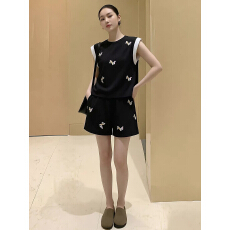 批发欧货休闲时尚套装女2026夏季新款设计感小马刺绣背心短裤两件套潮