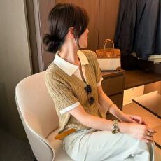 批发假两件麻花纹冰丝针织衫女<b class='q'>欧洲站</b>2026春装<b class='q'>新款</b>欧货女装洋气小衫潮