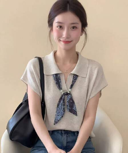 오래된 돈 바람 주간 실크 아마 POLO 칼라 패션 얇은 스타일 니트 반팔 여름 새로운 루즈핏 쇼트 스타일 맨위 티셔츠