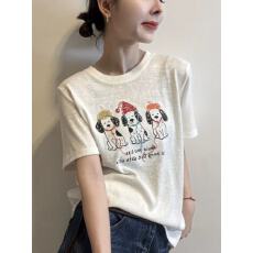 批发卡通<b class='q'>可爱</b>戴帽小狗印花短袖T恤女夏季新款圆领体恤打底衫内搭上衣