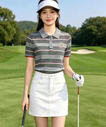 어제 낭만주의 스트라이프 POLO 칼라 반팔 니트 스웨터 여성 여름 몸매 가꾸기 슬림해 보이는 고급 센스 티셔츠 얇은 스타일 맨위