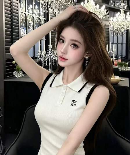 lym studio 한 부서 학원 스타일 POLO 칼라 민소매 티셔츠 여성 화이트 폴로 칼라 슬림해 보이는 다용도 맨위