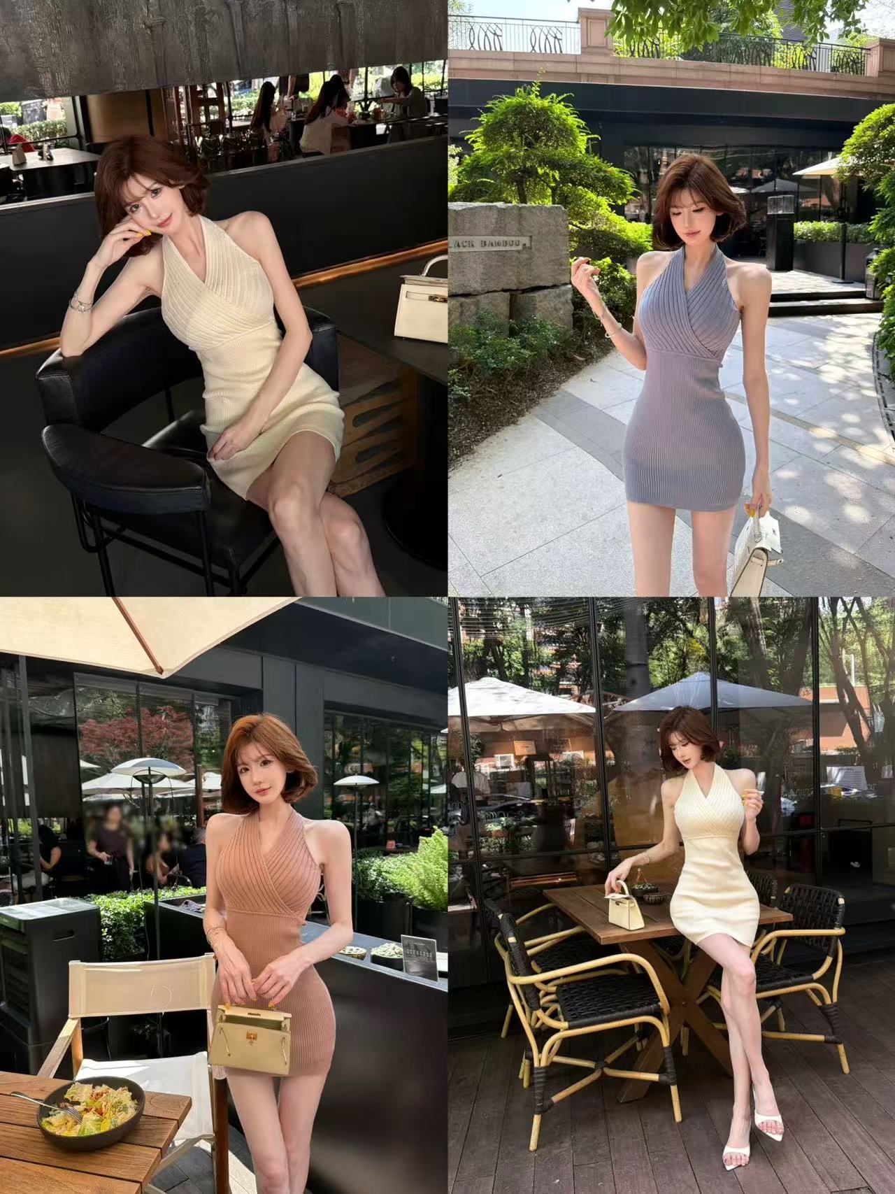 섹시함 순수한 욕망 니트 백리스 행침 목 여성 드레스 여름 작은 키 품격 허리 수축 몸매 가꾸기 타이트 스커트 짧은 치마