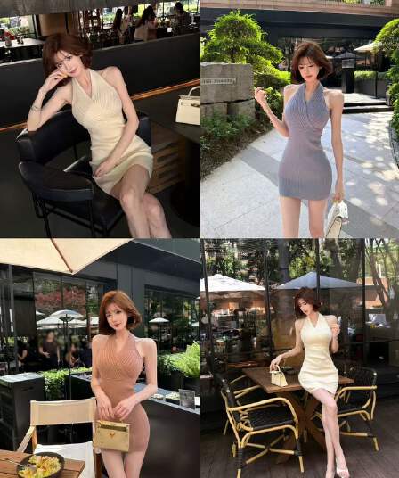 섹시함 순수한 욕망 니트 백리스 행침 목 여성 드레스 여름 작은 키 품격 허리 수축 몸매 가꾸기 타이트 스커트 짧은 치마
