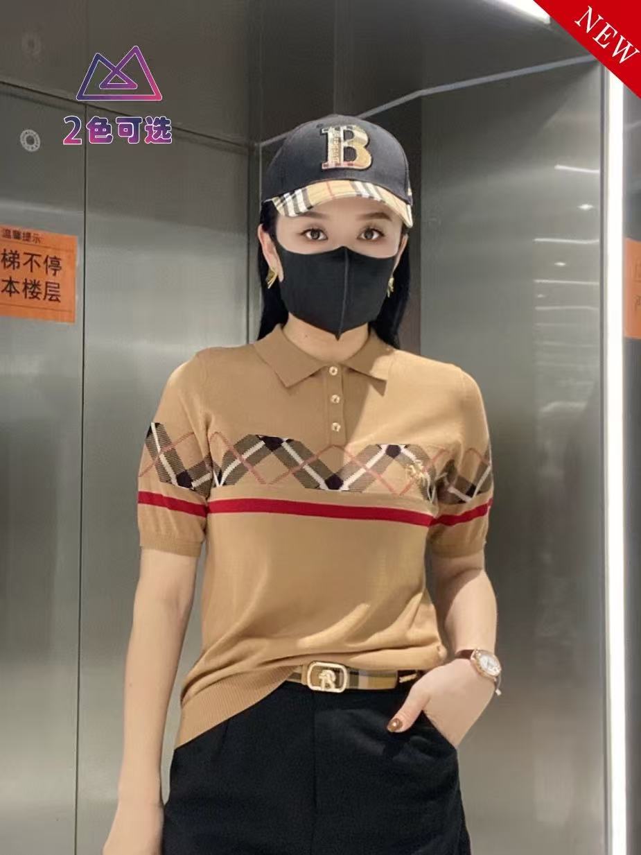 새로운 여름 캐주얼 다용도 몸매 가꾸기 슬림해 보이는 맨위 미니멀리즘 반팔 얇은 스타일 여성 의류 스트라이프 polo 셔츠 칼라 니트 스웨터