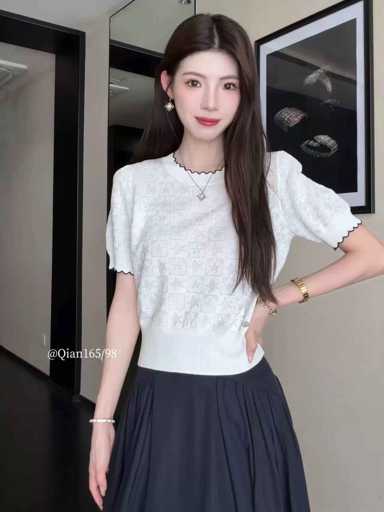 ziyi 반팔 라운드 넥 니트 스웨터 여성 여름 얇은 스타일 레이스 칼라 캐주얼 루즈핏 티셔츠 맨위 zz-0226