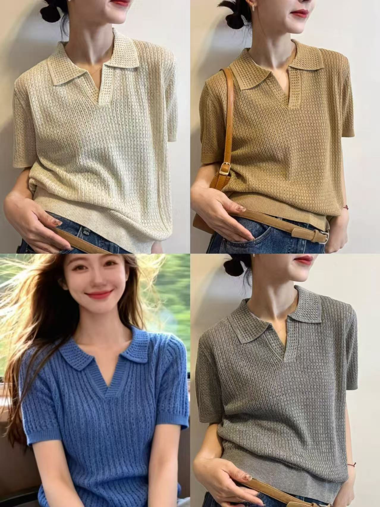 POLO 칼라 라이 경기 서울 아마 니트 스웨터 여성 유럽 역 2026 여름 새로운 유럽 상품 여성 의류 만나는 작은 셔츠 트렌디