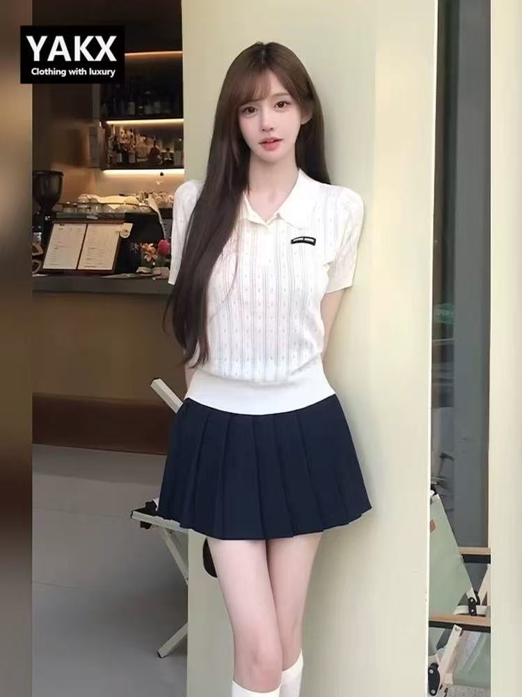 프랑스식 고급 센스 베이비 칼라 민소매 니트 스웨터 조끼 여름 새로운 몸매 가꾸기 달콤한 핫걸 패션 착용 잡아라. 의류