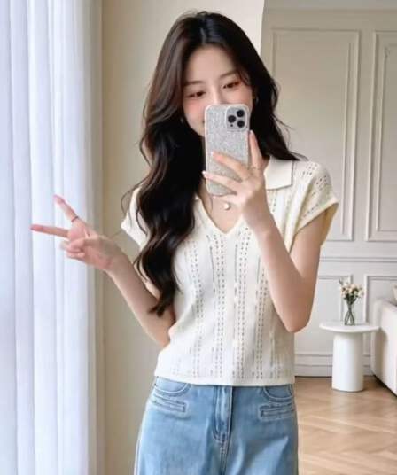 한 부서 POLO 칼라 니트 반팔 기본 셔츠 맨위 2026 여름 새로운 여름 드레스 디자인 센스 티셔츠 여성 의류 티셔츠