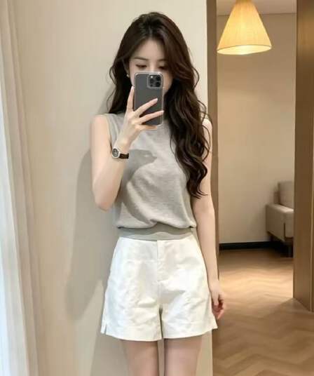 여름 ootd 착용 가져 가라. 한 부서 느긋한 chic 관대 한 점잖은 회색 니트 맨위
