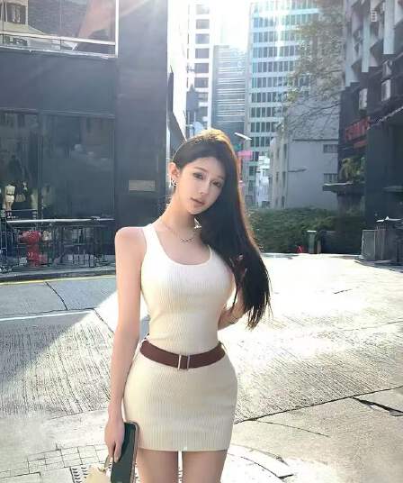 chill 챠오어 한 여성 일기 벨트 포함 u 칼라 화이트 니트 조끼 스커트 몸매 가꾸기 타이트 스커트 민소매 드레스