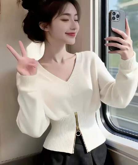 빛 럭셔리 작은 샤넬 스타일 품격 부드러운 찹쌀 지퍼 니트 스웨터 여성 의류 2026 봄 새로운 캐주얼 다용도 예쁜 스웨터