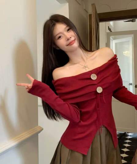 순수한 욕망 바람 섹시함 오프숄더 스트라이프 트임 만나는 작은 셔츠 여성 가을 겨울 인사이드 가져 가라. 디자인 센스 핫걸 쇼트 스타일 맨위