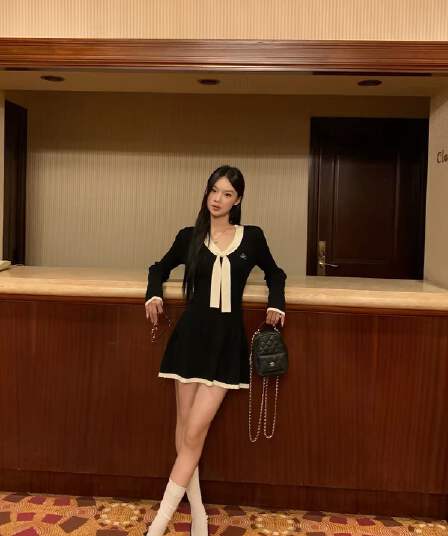 레드 맨 큐레이터 소매 여성 드레스 가을 자이언트 잘 생긴 ~ 중 프랑스식 검정색 관대 한 점잖은 아름다운 페이크 레이어드 치마