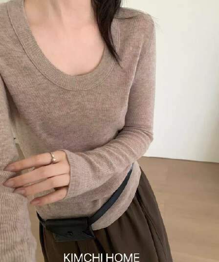 48 지점 양모 높음 제품 익스트림 제인 u 칼라 긴팔 몸매 가꾸기 스웨터 기본 셔츠 26 가을 겨울 계속