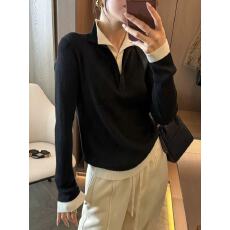 批发假两件V领羊毛针织衫女<b class='q'>欧洲站</b>2026秋冬<b class='q'>新款</b>欧货女装时尚打底衫潮