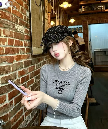 부드러운 여성 주님 26s 새로운 니트 알파벳 패치워크 색상 스웨터 긴팔 여성