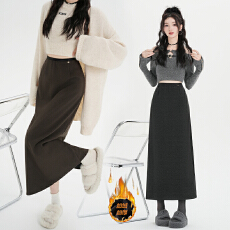 批发实拍秋冬<b class='q'>新款</b>加绒加厚糯米羊绒<b class='q'>半身裙</b>韩版高腰显瘦后开叉一步裙子