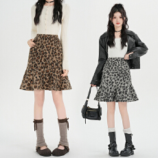 批发实拍美式辣妹复古豹纹羊羔毛短裙<b class='q'>半身裙</b>女小众高腰包臀鱼尾裙中裙