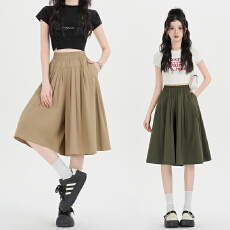 批发实拍2026冰丝棉麻阔腿裤<b class='q'>女</b>松紧高腰显瘦休闲裤小个子宽松七分裤裙