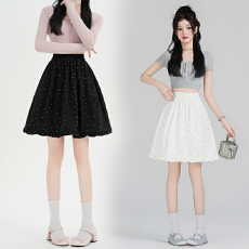 批发实拍2026新款洗水棉碎花半身裙女韩系复古a字裙短裙蓬蓬花苞裙