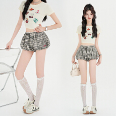批发实拍格子花苞裙女夏季新款高腰显瘦A字半身裙甜酷辣妹超短裙裤