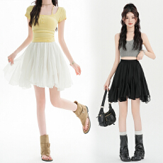 批发实拍白色a字<b class='q'>蓬蓬裙</b>半身裙女新款减龄<b class='q'>高腰</b>显瘦设计感不规则短裙子