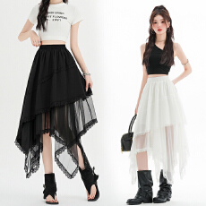 批发实拍不规则蕾丝<b class='q'>半身裙</b>甜美百搭2026夏季新款高腰显瘦A字中<b class='q'>长裙</b>