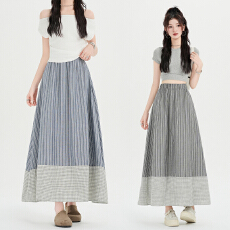 批发实拍复古拼接条纹半身<b class='q'>裙</b>女高腰显瘦长款A字长<b class='q'>裙</b><b class='q'>伞</b><b class='q'>裙</b>垂感气质<b class='q'>裙</b>子